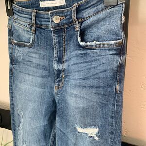 Zara denim skinny jeans frayed ankle distressed Size 2